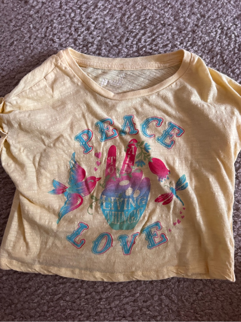 Peek Yellow Graphic 'Peace Love' Tee with Pink & Teal Accents